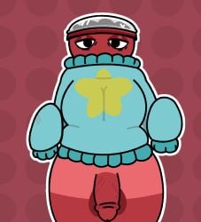 asherr ass balls big_balls big_breasts big_butt big_penis blushcrunch_studio breasts clothing dandy's_world dotted_background female futanari genitals gigi_(dandy's_world) glistening glistening_eyelids glistening_head hi_res humanoid intersex outline pattern_background penis roblox simple_background slightly_chubby solo star suntan sweater tan_line thick_penis thick_thighs tired_eyes topwear vein veiny_penis white_outline wide_hips