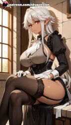 1girls 2025 ai_assisted ai_generated anime artist_name big_breasts big_breasts big_breasts big_chest black_legwear breast breasts breasts breasts bust busty chest crossed_legs dark-skinned_female dark_elf dark_skin elf explicit female garter_belt garter_straps gloves hi_res high_quality high_resolution highres indoors large_breasts long_hair looking_at_viewer maid patreon patreon_username pointy_ears reanette_elfelt red_eyes shinmai_ossan_bokensha sitting skypassion solo stable_diffusion thighhighs watermark white_gloves white_hair