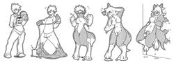 2012 anthro bottomwear breast_growth breasts canid canine canis clothing female gender_transformation genitals goo_transformation hi_res human human_to_anthro male mammal masturbation monochrome mtf_transformation mxl pants pussy shirt skinsuit solo species_transformation surprise topwear transformation vaginal_masturbation vaginal_penetration wolf