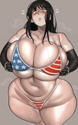 1female 1girls 2025 2d 2d_(artwork) 2d_artwork alternate_body_type alternate_breast_size american_flag_bikini big_breasts big_thighs bikini bikini_bottom bikini_top black_gloves black_hair breast_focus breast_squish breasts chainsaw_man colossal_breasts elbow_gloves female female_focus female_only gigantic_breasts gigantic_thighs glistening glistening_body glistening_breasts glistening_skin gloves huge_breasts huge_thighs kelvin_hiu large_breasts large_thighs long_black_gloves long_hair looking_at_viewer massive_breasts massive_thighs mouth open_mouth orange_eyes plump_breasts scar shiny_breasts shiny_hair shiny_skin sweat sweating thighs underboob white_skin white_skinned_female yoru_(chainsaw_man)