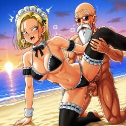ai_generated android_18 dragon_ball dragon_ball_z female maid master_roshi pixai sex silverknight395
