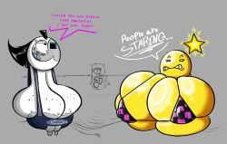 3girls ball_with_hyper_features beach breasts breasts_bigger_than_head casual_nudity ena ena_(series) female female_only gigantic_breasts hiroshimaloco huge_breasts hyper_breasts large_breasts mario_(series) mario_and_luigi_(series) moony_(joel_g) nintendo starlow text