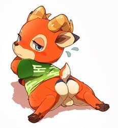 animal_crossing antelope ass backsack balls beau_(animal_crossing) bovid cervid flaccid genitals hijirinoyuta hooves lying male male_only mammal nintendo on_front penis semi-anthro small_penis solo video_games