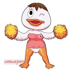 anatid animal_crossing animal_genitalia anseriform anthro avian bird bottomless cheerleader chibi clothed clothing duck female genitals nintendo pompom_(animal_crossing) pussy shortstack solo thick_thighs video_games wellawayhare