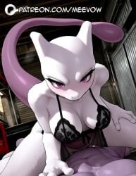 1boy 1girls ai_generated anima animated animation anthro anthro_on_anthro black_bra body_fur bra breasts cowgirl_position english_text erection female from_below furry furry_female furry_with_non-furry indoors interspecies lingerie looking_at_viewer male male_pov medium_breasts meevow mewtwo navel penile penile_penetration penis pokémon_(species) pokemon pokemon_(species) pokephilia pounding pounding_pussy pov purple_eyes pussy pussy_lips pussy_peek sex smile solo_focus straddling straight sweat tagme tail thighs uncensored underwear vagina vaginal_penetration vaginal_sex video vulva