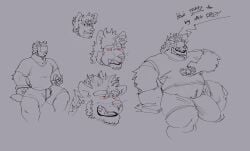 2022 absurd_res akita anthro bau_(melaisen) belly big_bulge bottomwear bulge canid canine canis chip_bag clothed clothed_anthro clothed_male clothing controller dialogue digital_drawing_(artwork) digital_media_(artwork) domestic_dog english_text fully_clothed fully_clothed_anthro fully_clothed_male gnoll grey_background greyscale hi_res holding_controller holding_object huge_bulge hyena hypnosis hypnotic_eyes male male_anthro mammal melaisen mind_control monochrome open_mouth open_smile overweight overweight_anthro overweight_male shirt shorts simple_background sitting smile solo species_transformation spiral spiral_eyes spitz spot_color t-shirt tenting text topwear transformation transformation_sequence tusks vr_headset weight_gain