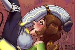 balls dick_on_face female giant_balls giant_cock glitch_productions hyper_penis mightycock murder_drones n_(murder_drones) penis precum tongue_out veiny_penis