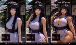 1girls ai_generated before_and_after bimbo bimbo_body bimbo_lips bimbofication black_hair breasts dark_hair female female_only fishnets hyuuga_hinata jacket jacket_open jeans large_breasts long_hair narrow_waist naruto naruto_(series) naruto_shippuden open_jacket sandals sfw shorts side-by-side tanned_female tanned_skin transformation transformation_sequence white_eyes wide_hips