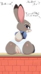 anthro anus ass ass_focus barely_visible_anus belt big_butt big_ears blue_clothing blue_shirt blue_topwear blush bodily_fluids bottomwear bottomwear_down brick_wall buckteeth bulletproof_vest butt_focus clothed clothing clothing_aside countershade_butt countershade_face countershade_fur countershade_tail countershading dialogue dipstick_ears disney ear_markings eyebrows eyelashes female flashing flashing_pussy fur genital_fluids genitals glistening glistening_body glistening_butt glistening_eyes grey_body grey_ears grey_fur grey_tail hi_res innie_vulva judy_hopps lagomorph leporid long_ears long_eyelashes looking_at_viewer looking_back looking_back_at_viewer mammal marbleous markings multicolored_body multicolored_ears multicolored_fur multicolored_tail open_mouth panties panties_aside pants pants_down partially_clothed pink_anus pink_inner_ear pink_nose pink_tongue pivoted_ears pixar plump_labia police police_officer police_uniform presenting presenting_anus presenting_hindquarters presenting_vulva public public_nudity purple_eyes pussy rabbit rear_view scut_tail shirt short_tail simple_background solo sweat sweatdrop sweaty_butt tail talking_to_another teeth text thick_thighs tongue topwear two_tone_body two_tone_fur two_tone_tail two_tone_vulva underwear underwear_aside uniform vaginal_fluids vest vulva wall_(structure) wet white_body white_clothing white_countershading white_fur white_panties white_tail white_underwear zootopia
