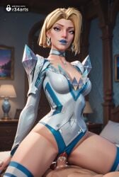 1boy 1boy1girl 1girls ai_generated armor bed blonde_hair blue_choker blue_eyes blurry blurry_background breasts choker clothed_female_nude_male clothed_sex collarbone cowgirl_position cum cum_in_pussy earrings emma_frost emma_frost_(marvel_rivals) female hellfire_club hi_res indoors jewelry leotard leotard_aside long_sleeves looking_at_viewer makeup male marvel marvel_comics marvel_rivals medium_breasts nude penis pussy r34arts sex short_hair shoulder_armor solo_focus straddling straight thighhighs uncensored vaginal_penetration vaginal_sex white_choker white_queen white_thighhighs