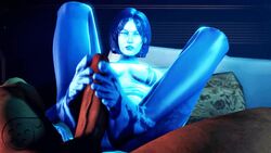 1boy 1girls 3d animated artificial_intelligence barefoot blue_eyes blue_hair blue_skin breasts completely_nude cortana erection feet female fiestervino footjob halo_(series) looking_at_viewer male nipples no_sound nude penis pov short_hair toes video