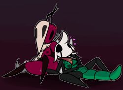 4_arms ant antennae_(anatomy) anthro anthro_on_anthro arthropod atrix_(fr0gv0re) black_antennae black_body black_exoskeleton black_eyes blush bodily_fluids breasts clitoris dragonfly exoskeleton fan_character female female/female finger_fuck fingering genital_fluids genitals green_breasts green_nipples green_vulva hand_on_belly hi_res hollow_knight hollow_knight_(franchise) hymenopteran insects looking_down medium_breasts multi_arm multi_limb nipples no_pupils pussy red_body red_exoskeleton skarr skarr_(hollow_knight) small_breasts team_cherry thick_thighs ultilix vaginal_fluids vaginal_penetration vulva