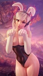 1girls 3d 4k absurdres alternate_hair_color areolae asian bangs big_breasts blender blizzard_entertainment blonde_hair breasts breasts_pressed_together bunny_ears bunny_girl bunnysuit covered_navel cute d.va egirl elbow_gloves exposed_breasts eyelashes face_markings female female_only fishnet forceballfx fringe gloves hana_song head_tilt headset highres korean large_breasts legs_together leotard leotard_aside lip_gloss long_hair looking_at_viewer nipples overwatch pantyhose paw_pose petite petplay pink_lipstick purple_eyes pussy roleplay shaved_pussy smile solo teenager thighs whisker_markings white_gloves white_hair