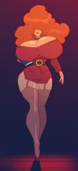 animated bigdad cleavage female huge_breasts human large_hair orange_hair powerpuff_girls sara_bellum solo thick_thighs wide_hips