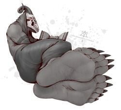 5_toes american_mythology anthro bone bone_mask book claws clothed clothing elias_ainsworth feet foot_fetish foot_focus horn humanoid_feet indigenous_north_american_mythology kredri lying male male_anthro mask monster muscular muscular_male mythological_creature mythology north_american_mythology paws plantigrade pose reading reading_book skull skull_head skull_mask soles solo solo_male teasing teasing_viewer teasing_with_feet the_ancient_magus_bride toe_claws toes unknown_species wendigo wrinkled_feet wrinkles