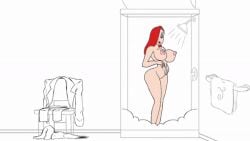 animated bad_as_hell big_ass big_ass_(female) big_breasts big_butt breasts breasts_pressed_on_glass clothes_moving female jessica_rabbit naked naked_female pinedupjay red_head shower showering too_thicc too_thick who_framed_roger_rabbit