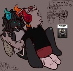 clothed coil_(phighting) demon doodlenoodlez drool_string horns making_out meme_in_the_background phighting pinned_to_wall roblox roblox_game robloxian saliva_string skateboard_(phighting) tagme