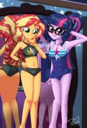 2020s 2022 2girls arm_behind_head artist_name ass bare_legs bare_shoulders barefoot bikini biting_own_lip blue_hair blush breasts collarbone colored_skin commission embarrassed equestria_girls eyelashes feet_out_of_frame female friendship_is_magic glasses green_eyes hair_ornament halterneck hand_on_own_hip hasbro hi_res horsecat indoors large_breasts long_hair looking_at_another medium_breasts mirror multicolored_hair multiple_girls my_little_pony navel nervous_smile nose_blush official_alternate_costume one-piece_swimsuit orange_skin ponytail purple_eyes purple_skin red_hair reflection sci-twi smile standing stomach sunset_shimmer swimsuit teenage_ass teenage_girl teenage_girls teenage_tits teenager teenagers teeth twilight_sparkle_(mlp) two-tone_hair variant_set very_long_hair young young_female