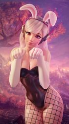 1girls 3d 4k absurdres alternate_hair_color asian bangs big_breasts blender blizzard_entertainment blonde_hair breasts breasts_pressed_together bunny_ears bunny_girl bunnysuit cameltoe covered_navel cute d.va egirl elbow_gloves eyelashes face_markings female female_only fishnet fishnet_legwear fishnets forceballfx fringe gloves hana_song head_tilt headset highres korean large_breasts legs_together leotard lip_gloss long_hair looking_at_viewer overwatch pantyhose paw_pose petite petplay pink_lipstick playboy_bunny purple_eyes roleplay smile solo teenager whisker_markings white_gloves white_hair