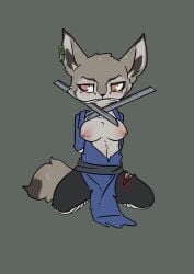 anthro arms_tied bound breasts canid canine clothed clothing crowskull cut_(wound) cute_fangs defeated dreamworks duo execution fangs female fluffy fluffy_tail forced forced_exposure fox gag gagged grey_fox hands_behind_back hi_res humiliation imminent_death kneeling kung_fu_panda mammal melee_weapon nipples open_clothing open_topwear ryona submissive submissive_female sword tail teeth topwear urocyon ventral_groove weapon zhen_(kung_fu_panda)
