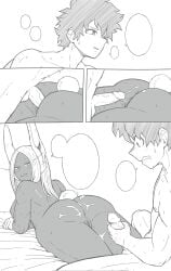 1boy1girl 1girls 23condex ass breasts bunny_ears bunny_girl bunny_tail cock comic cum cum_on_ass deku dick female izuku_midoriya legs looking_back male male/female mirko miruko monochrome muscular muscular_female muscular_male my_hero_academia naked naked_female naked_male older_female older_female_and_younger_male one_page_comic penetration penis rumi_usagiyama sex speech_bubble tanned tanned_female tanned_skin thighs