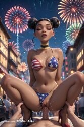 1boy 1boy1girl 1girls aerial_fireworks ai_generated american_flag_bikini bikini bikini_bottom_aside black_hair breasts bumblebee_(dc) choker closed_eyes clothing_aside cowgirl_position cum cum_in_pussy cum_on_body dark-skinned_female dark_skin dc dc_comics double_bun eyeshadow female fireworks flag_print gold_choker hair_bun hi_res high_heels interracial lips m_legs makeup male medium_breasts multiple_boys navel night nose outdoors patreon_username penis pov progenarts public_indecency pussy pussy_juice sex sky solo_focus spread_legs squatting_cowgirl_position straddling straight swimsuit teen_titans uncensored vaginal_penetration vaginal_sex very_dark_skin