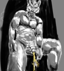 2021 anthro balls bodily_fluids duo extreme_size_difference felid genital_fluids genitals hi_res holding_micro jeri_kleinlowe macro male male/male mammal micro micro_abuse mouse murid murine muscular navel nipples nude_male pantherine peeing peeing_on_another peeing_on_micro penis rodent size_difference standing tiger torture urine watersports yellow_urine
