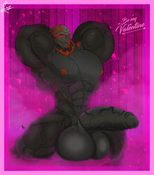 2020 alien anthro avian balls big_balls big_muscles big_pecs big_penis black_body border detailed_background english_text fog genitals grey_body hands_behind_back hi_res holidays huge_balls huge_cock huge_muscles humanoid_genitalia humanoid_penis hyper hyper_balls hyper_genitalia hyper_penis inviting kneeling male male_only markings mass_effect multicolored_body muscular muscular_male navel nipples open_mouth pecs penis petals pink_background pink_border presenting presenting_penis red_eyes red_markings saixyuniz-xynz seductive signature simple_background solo text tongue tongue_out turian two_tone_body valentine's_day vein veiny_penis video_games wood_wall xihlus_(saixyuniz-xynz)