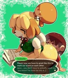 1girls 2019 analingus anilingus animal_crossing animal_crossing_boy anthro ass ass_worship assertive bottomless cowgirl_position english_text facesitting furry isabelle_(animal_crossing) lilmoonie nintendo no_panties seductive sitting_on_face sitting_on_person smell straight sweat villager_(animal_crossing)