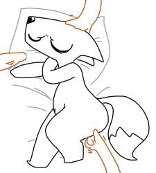 anthro bed bedding bedding_background black_nose boxdog canid canine canis closed_eyes digital_drawing_(artwork) digital_media_(artwork) dipstick_tail disembodied_hand disembodied_penis domestic_dog female female_focus fingering flat_chested fur furniture genitals group high-angle_view lying male male/female mammal markings navel offscreen_character offscreen_male on_bed on_side penis petting simple_background sleep_molestation sleeping solo_focus tail tail_markings the_weaver white_background white_body white_fur