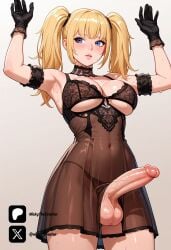 1futa ai_generated ani_(twitter) ani_(xai) ani_grok arms_up balls black_gloves black_lingerie blonde_hair blue_eyes breasts cock colored dick erection female futa/female futa_only futanari grok grok_(x) grok_(xai) intersex light-skinned_futa light_skin long_hair medium_ass medium_breasts nickythecreator penis sexy sexy_body sexy_pose standing testicles uncensored veiny_penis