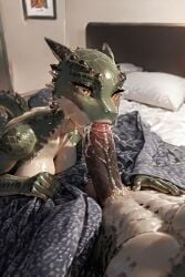 ai_generated anthro anthro_on_anthro argonian bed bedroom blanket blowjob breasts duo fellatio female furry furrypornaddiction huge_cock male male/female penis poney scalie skyrim the_elder_scrolls thick_penis under_blanket veiny_penis