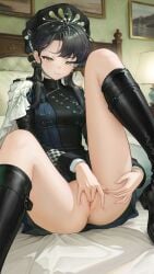 blush boots breasts female fingering liang_yue_(reverse:1999) masturbation medium_breasts medium_hair police police_uniform reverse:1999