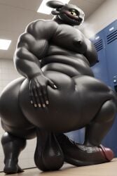 3d ai_generated anthro ass balls bubble_butt chubby chubby_male dragon fat fat_folds fat_male furry furrypornaddiction gay how_to_train_your_dragon huge_ass huge_cock huge_pecs locker_room male moobs muscular muscular_male obese obese_male pecs penis saggy_balls scalie solo squatting sweat sweaty toothless