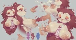 2025 4_fingers absurd_res animal_crossing anthro apron apron_only areola big_breasts blush bodily_fluids breasts brown_body brown_fur brown_quills cha_tuo_yan clothing cum cum_in_nipples cum_on_breasts digital_drawing_(artwork) digital_media_(artwork) duo erect_nipples eulipotyphlan exposed_breasts eyeshadow female fingers fur genital_fluids heart_symbol hedgehog hi_res human lactating looking_down makeup male male/female mammal nintendo nipple_fetish nipple_penetration nipple_play nipples pawpads penetration projectile_lactation sable_able signature silhouette simple_background sweat tongue tongue_out villager_(animal_crossing)