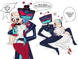 ass balls big_breasts blonde_hair blue_body blush bodily_fluids breast_grab breasts charlie_morningstar charlie_morningstar_(hazbin_hotel) clothed clothing cum demon demon_humanoid duo electronics erection female for_a_head genital_fluids genitals hair hand_on_breast handjob hat hazbin_hotel headgear headwear hellaverse hi_res humanoid male male/female nipple_fetish nipple_play nipple_suck nude nyochandesuyo object_head open_mouth open_smile partially_clothed penile penis red_eyes saliva screen screen_face screen_head sex smile standing sucking sweat television thick_thighs tongue tongue_out tv_head vox_(hazbin_hotel) white_body