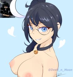 1girls areolae black_hair blue_eyes breasts desti_n_moon female glasses nipples original_character reference_image roblox roblox_avatar robloxian tagme twitter_username watermark