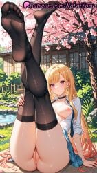 1girls 2025 ai_generated anus ass bangs black_thighhighs blonde_hair blue_skirt breasts choker closed_mouth collared_shirt earrings feet female hi_res highres jewelry kitagawa_marin legs legs_up long_hair looking_at_viewer natsuyoru necktie nipples no_panties no_shoes patreon plaid pussy red_eyes school_uniform shirt skirt soles solo sono_bisque_doll_wa_koi_wo_suru thighhighs thighs toes vagina voluptuous voluptuous_female white_shirt