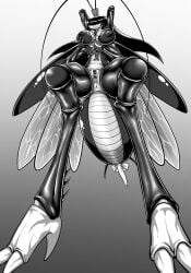 alailailailai88 animal_humanoid anthro anus arthropod arthropod_humanoid big_breasts black_hair blattodean breasts cockroach cockroach_humanoid crown female genitals hair hand_on_breast headgear hi_res humanoid insect_girl insect_humanoid insects long_hair mature_female monochrome nipples pussy ribbons roya_roach sharp_teeth solo teeth versus_(manga) vulva