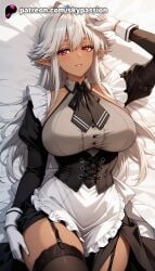 1girls 2025 ai_assisted ai_generated anime apron artist_name bed bed_sheet big_breasts big_breasts big_breasts big_chest black_dress black_legwear blush bowtie breast breasts breasts breasts bust busty chest dark-skinned_female dark_elf dark_skin dress elf explicit eyebrows_visible_through_hair female garter_belt garter_straps gloves hi_res high_quality high_resolution highres large_breasts laying_down long_hair long_sleeves looking_at_viewer lying lying_on_back maid maid_apron maid_headdress on_back on_bed patreon patreon_username pointy_ears puffy_sleeves reanette_elfelt red_eyes shinmai_ossan_bokensha skypassion smile solo stable_diffusion thighhighs waist_apron watermark white_apron white_gloves white_hair
