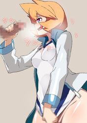 1boy 1girls alternate_breast_size alternate_outfit censored clothed_female_nude_male female fingering half-closed_eyes handjob heart heart-shaped_pupils heart_pupils human kasumi_(pokemon) male masturbation nintendo orange_hair penis penis_grab pokemon pokemon_frlg pokemon_gsc pokemon_hgss pokemon_rgby short_hair smile text tongue_out toranpo_rintarou