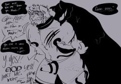 2022 absurd_res akita anthro arm_scar bau_(melaisen) black_body black_goo black_speech_bubble blood bodily_fluids bondage bound briefs bulge bulge_grab canid canine canis clenched_teeth clothed clothed_anthro clothed_male clothing detailed_bulge dialogue digital_drawing_(artwork) digital_media_(artwork) domestic_dog duo english_text eyewear genital_outline glasses goo_creature good_dog grey_background greyscale hair hi_res male mammal masochism melaisen monochrome pec_scar penis penis_outline pet_praise portrait praise scar simple_background spitz submissive submissive_anthro submissive_male teeth tentacle_around_bulge tentacle_around_neck text three-quarter_portrait underwear wounded