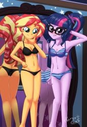 2020s 2022 2girls arm_behind_head artist_name ass bare_legs bare_shoulders barefoot biting_own_lip black_bra black_panties blue_bra blue_hair blue_panties blush bra breasts butt_crack cleft_of_venus collarbone colored_skin commission embarrassed equestria_girls eyelashes feet_out_of_frame female friendship_is_magic glasses green_eyes hair_ornament hand_on_own_hip hasbro hi_res horsecat indoors large_breasts long_hair looking_at_another matching_underwear medium_breasts mirror multicolored_hair multiple_girls my_little_pony navel nervous_smile nose_blush official_alternate_costume orange_skin panties ponytail purple_eyes purple_skin red_hair reflection sci-twi shoulder_blades smile standing stomach striped_clothes striped_panties sunset_shimmer teenage_ass teenage_girl teenage_girls teenage_tits teenager teenagers teeth two-tone_hair underwear underwear_only variant_set very_long_hair young young_female