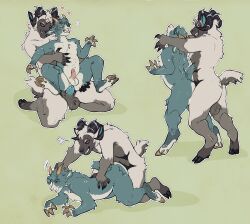 absurd_res against_surface against_wall anal anthro bovid caprine duo goat grabbing_head hands_around_waist hi_res holding_other hoof_hands hooves horn kinksiyo male male/male mammal sheep size_difference thesphur_(thesphur)