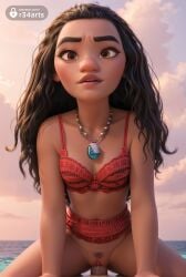1boy 1boy1girl 1girls ai_generated black_hair bottomless bra breasts brown_eyes clitoral_hood clitoris collarbone cowgirl_position dark_skin disney disney_princess female female_pubic_hair forehead garter_belt hi_res jewelry lingerie lips long_hair looking_at_viewer male moana moana_2 moana_waialiki necklace ocean outdoors parted_lips penis pov pubic_hair pussy r34arts red_bra sex sky small_breasts solo_focus straddling straight uncensored underwear vaginal_penetration vaginal_sex