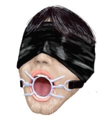 aged_up blindfold blindfolded drool drool_on_face drooling gag gagged ring_gag spider_gag tape_blindfold wednesday_addams