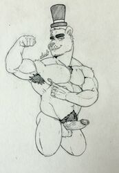 akiidiamondheart_(artist) animatronic anthro armpit_hair body_hair chest_hair clothing five_nights_at_freddy's flexing flexing_arms freddy_(fnaf) genitals hat headgear headwear humanoid_genitalia humanoid_penis machine male male_only mammal muscular muscular_male nipples penis robot slightly_chubby solo top_hat traditional_media_(artwork) ursid video_games