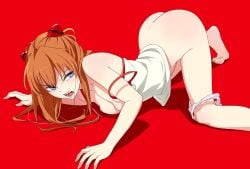 1girls all_fours angry angry_expression angry_eyebrows angry_eyes angry_face angry_vein ass ass ass_cleavage back blue_eyes blue_eyes_female breasts brown_eyebrows brown_hair brown_hair_female butt_crack butt_crack_outline calves cleavage collarbone dot_nose elbows evangelion:_2.0_you_can_(not)_advance feet female female_focus female_only fingernails fingers frown frown_eyebrows frowning frowning_at_viewer full_body hair_between_eyes high_resolution highres kneepits knees laying_down laying_on_breasts laying_on_floor laying_on_ground lean_body lean_figure legs light-skined_female light-skinned light-skinned_female light_skin light_skin_female light_skinned light_skinned_female lips long_hair looking_at_viewer mebae neon_genesis_evangelion on_breasts open_mouth panties panties_around_leg parted_lips petite petite_body petite_breasts petite_female petite_girl rebuild_of_evangelion red_background shoulders simple_background skinny skinny_female skinny_girl skinny_waist slender_body slender_waist slim_girl slim_waist small_breasts soles solo souryuu_asuka_langley thick_ass thick_thighs thighs thin_waist toes tongue underwear upper_teeth white_panties white_underwear wide_hips