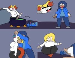 big_breasts braixen breasts chubby cleavage female furry huge_breasts humanized lucario pokemon pokemon_(species) tagme teaset_haliley thick_thighs transformation wide_hips