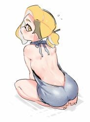 ass inkling inkling_girl jinkoika looking_at_viewer looking_back on_floor on_knees splatoon virgin_killer_sweater